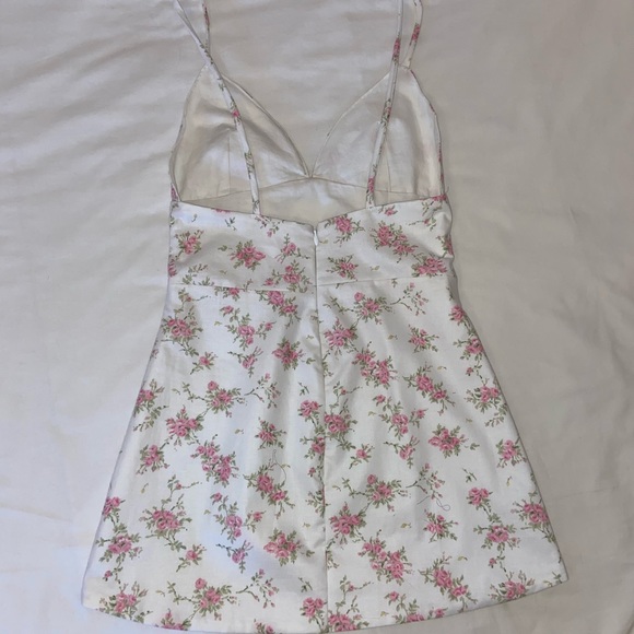 HANDMADE White and Pink Floral Low Back Cotton Mini Dress - Picture 2 of 2